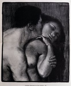 Hombre besando a una mujer. Litografía de Pere Torne-Esquius (Torne Esquius de Pere Torne Esquius