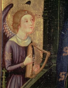 Ángel tocando un arpa (detalle de un retablo de la Virgen de la Conca de Aballa)