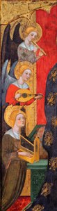 Madonna rodeada de ángeles músicos - Detalle de ángeles - Madonna con ángeles tocando música (Detalle) - Pintura de Pere Serra (activo hacia 1357-1406), ca 1380 - Témpera sobre tabla - Museu Nacional d