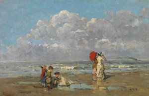 En la playa (óleo sobre lienzo) de Pericles Pantazis