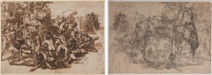 Poros Assailed by the Macedonian Army (recto); Sketches of Animals (verso) de Perino del Vaga