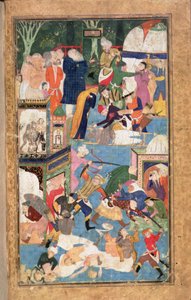 Añadir 22703 fol.52v El Saqueo de Isfahan en 1387 mostrando las fuerzas de Timur saqueando, saqueando y asesinando de Persian School
