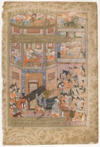 Ali levanta las puertas de Qamus, de un Rawzat al-safa, 1571-72 de Persian School