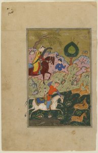 Bahram Gur caza con Azada, de un Khamsa, c.1580 de Persian School