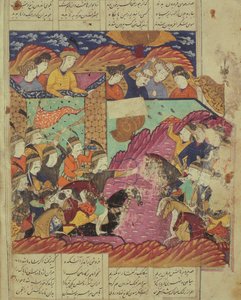 Batalla entre Feradin y Zahaki, ilustración del Shahnama (Libro de los Reyes) de Abul-Qasim Manur Firdawsi (c.934-c.1020) 1619