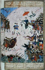 Batalla entre Isfandiyar y Arjasp, ilustración del 