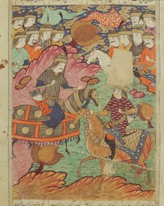 Duelo a caballo entre Rostam y Afrasiab, ilustración del Shahnama (Libro de los Reyes) de Abul-Qasim Manur Firdawsi (c.934-c.1020) 1619 de Persian School