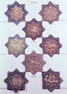 Ocho azulejos decorados con animales, siglos XIII-XIV (cerámica) de Persian School