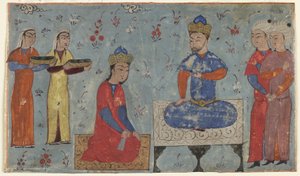Folio de un Shahnama (Libro de los Reyes) de Firdawsi; recto: Sindukht ante Sam, Irán de Persian School