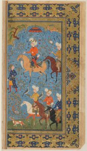 Folio de un Shahnama (Libro de los Reyes) de Firdawsi; Una cacería real, Irán, c.1590-1600 de Persian School