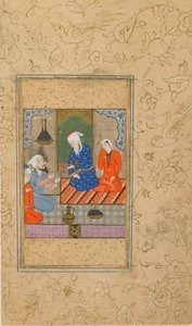 Folio de un Yusuf u Zulaykha de Jami; Zulaykha y un anciano escuchan una conversación, posiblemente Mashhad, Irán, c.1560-70 de Persian School