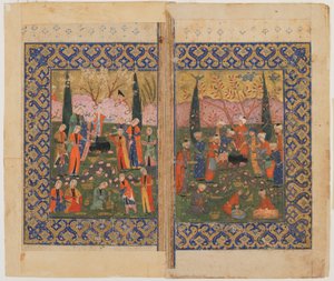 Folio de un texto no identificado; verso: Sulayman entronizado, Shiraz, Irán, c.1560-70