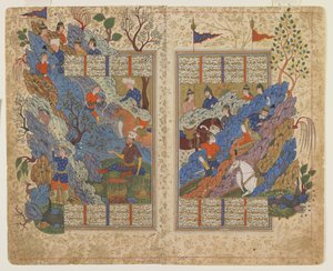 Gudarz mata a Piran en la montaña de un Shahnama de Persian School