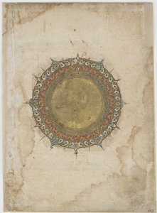 Medallón iluminado con dos bordes ornamentales, folio de un texto no identificado, Irán, siglo XIII-XIV de Persian School