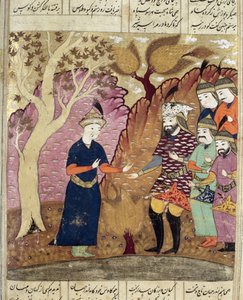 Caballeros encontrando al caído Kawus, ilustración del Shahnama (Libro de los Reyes) por Abul-Qasim Manur Firdawsi (c.934-c.1020) 1619