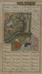 Majnun visitado en el desierto por el Shaykh Salim, folio de un Layla u-Majnun de Nizami (d.1209) 1475-1500 de Persian School