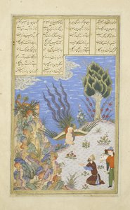 Persa 239 fol.16b El Simurgh restaura a Z?l a S?m, ilustración del Shahnama (Libro de los Reyes), por Abul-Qasim Mansur Firdawsi (c.934-c.1020), 1444 de Persian School