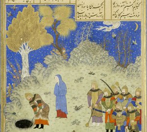 Persa 239 fol.180a Detalle: Rustam rescata a B?zhan del pozo, ilustración del Shahnama (Libro de los Reyes), por Abul-Qasim Mansur Firdawsi (c.934-c.1020), 1444
