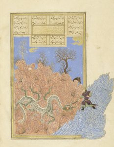 Gushtasp mata al dragón, ilustración del Shahnama (Libro de los Reyes)