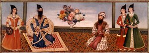 Rey persa Fath Ali Shah (1771-1834) rodeado de miembros de su corte. Pintura de la Escuela de Shiraz (siglo XIX) Teherán, Colección Foroughi de Persian School