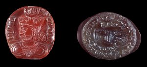 Arte persa: camafeo de Kavadh I (o Qobad, Kobad, Kabad) (488-496 d.C.) rey del segundo imperio persa y sello de ágata del período sasánida. Siglo V o VI d.C. París, B.N.