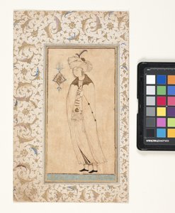Retrato de un joven noble (tinta de pincel y pan de oro sobre papel) de Persian School
