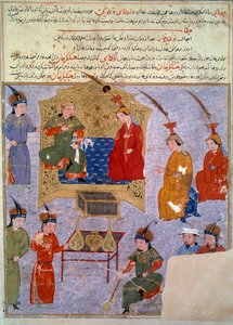 Representación de Hulagu Khan (1217-1265), es el nieto de Genghis Khan. Miniatura persa tomada de Jami al-tawarikh (Historia Universal) por el historiador Rashid al-din (1247-1318) alrededor de 1430. París, B.N.