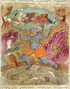 Rostam llevado por Akwan-Diwa, ilustración del Shahnama (Libro de los Reyes) de Abul-Qasim Manur Firdawsi (c.934-c.1020) 1619 de Persian School