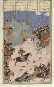 Rustam arrastra al Khaqan de su elefante, ilustración del Shahnama (Libro de los Reyes) de Abul-Qasim Manur Firdawsi de Persian School