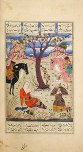 Rustam de luto por la muerte de Suhrab, ilustración de 