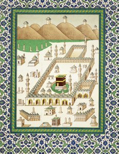 Vista esquemática de La Meca, mostrando la Kaaba, de un libro sobre cerámica persa de Persian School