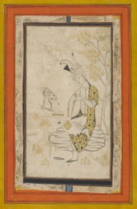 Shah Tahmasp I sentado en una roca, dinastía Safávida de Persian School