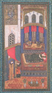 Tahmina entra en la cámara de Rustam, ilustración del Shahnama (Libro de los Reyes), por Abul-Qasim Manur Firdawsi (c.934-c.1020), de Herat, Afganistán, c.1410 de Persian School
