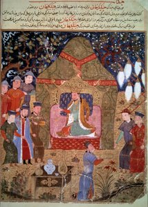 La corte del emperador mongol Genghis Khan (1162-1227), representando el Centro de Miniaturas Persas de “Jami al-Tawarikh” (Historia Universal) por el historiador Rashid al-Din (1247-1318), aproximadamente 1430. de Persian School
