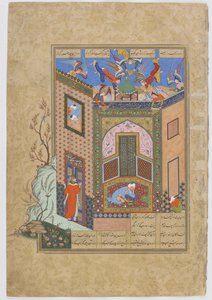 El gnóstico tiene una visión de ángeles llevando bandejas de luz al poeta Sadi, folio del Haft awrang (Siete tronos) de Jami de Persian School