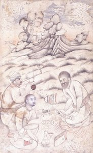 Tres jóvenes en un paisaje, c. mediados del siglo XVII de Persian School