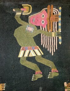 Bailarín de lana tejida con bastón, tribu Paracas (textil)