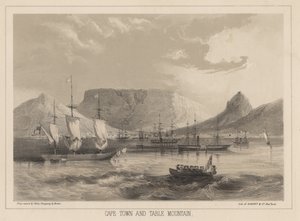 Ciudad del Cabo y la Montaña de la Mesa, litografía por Sarony y Co., 1855