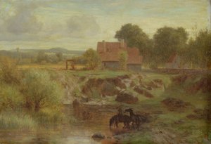 Caballos cruzando un río en la Isla de Francia, 1855 de Peter Burnitz