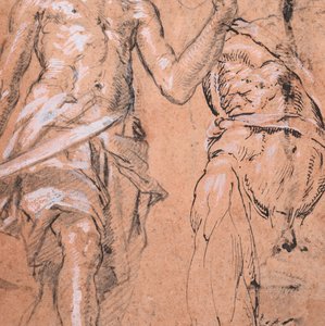 Dos estudios de un hombre de pie con una espada Alejandro Magno, verso: Estudios de Peter Candid