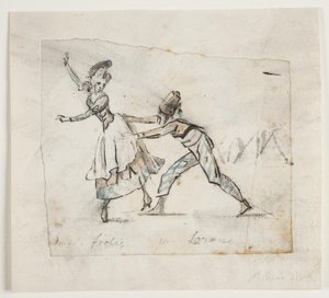 Anine Frölich y Pierre Jean Laurent en una escena del ballet "El campamento de los gitanos" de Galeotti, El Teatro Real Danés de Peter Cramer