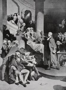 Patrick Henry dando su famoso discurso en la Cámara de los Burgueses