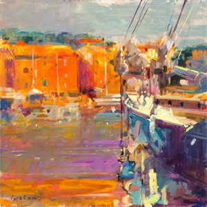 Amarre en Saint-Tropez, 2021 (óleo sobre lienzo) de Peter Graham (Contemporary)