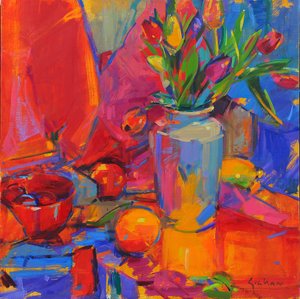 Odisea del tulipán, 2024 (óleo sobre lienzo) de Peter Graham