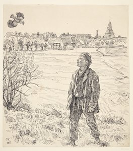 El niño y la avefría. Faaborg con la iglesia al fondo de Peter Hansen