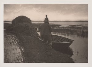 Hombre de las marismas que va a cortar lecho de juncos, de Vida y paisaje en los Norfolk Broads de Peter Henry Emerson