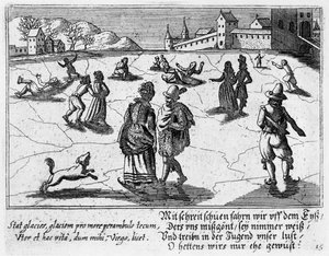 Parejas patinando sobre hielo, c.1650 de Peter I Rollos