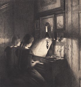 Dos niñas pequeñas en un piano de Peter Vilhelm Ilsted