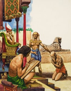 Un esclavo es llevado ante el Faraón (gouache sobre papel)