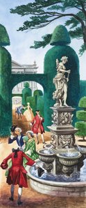 Caballeros en una fuente